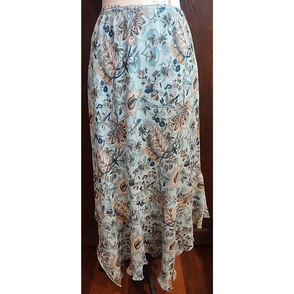 Vtg Skirt Sz L Blue Floral Turquoise Bold Pull On Aqua Romantic Midi Maxi Lined